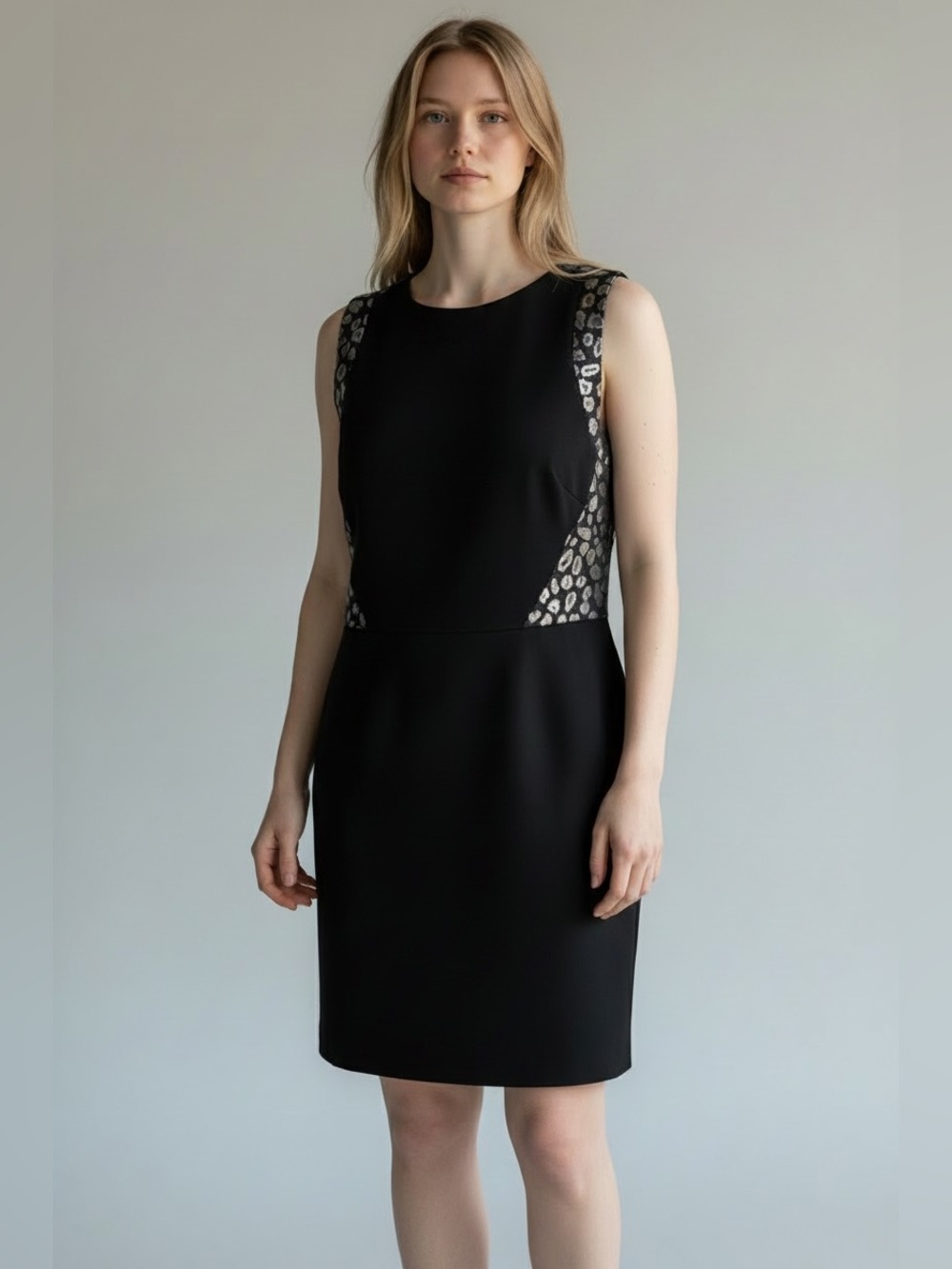 Ann Taylor metallic animal print on black dress, women’s size 8
